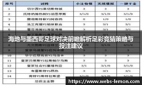 海地与墨西哥足球对决前瞻解析足彩竞猜策略与投注建议